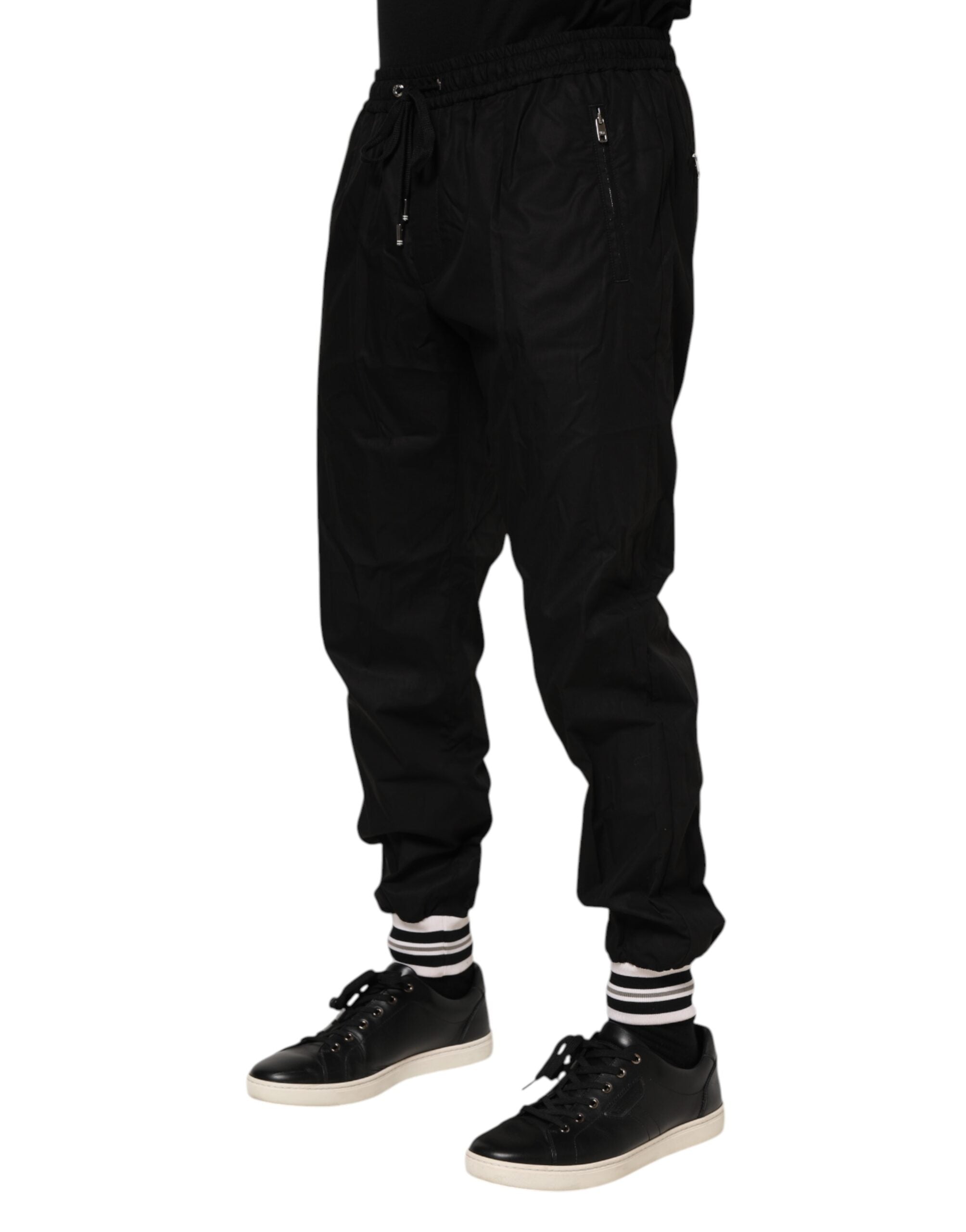 Dolce & Gabbana Black Cotton Logo Tape Men Jogger Pants